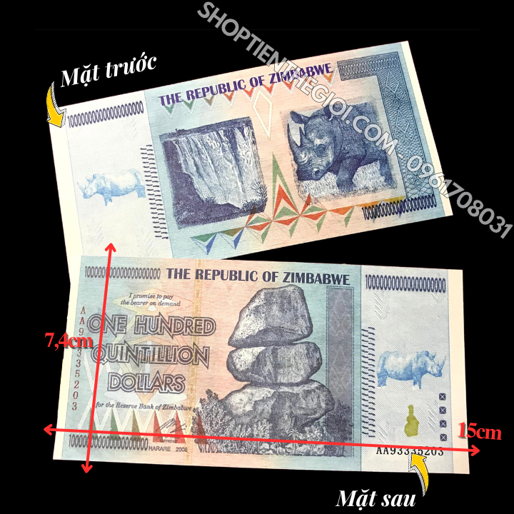 Tiền Lưu Niệm 100 Tỷ Tỷ Zimbabwe Hình Tê Giác - SP005991